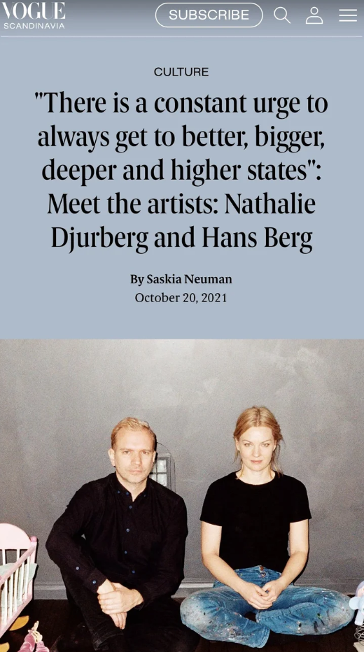 Vogue Scandinavia — Nathalie Djurberg and Hans Berg